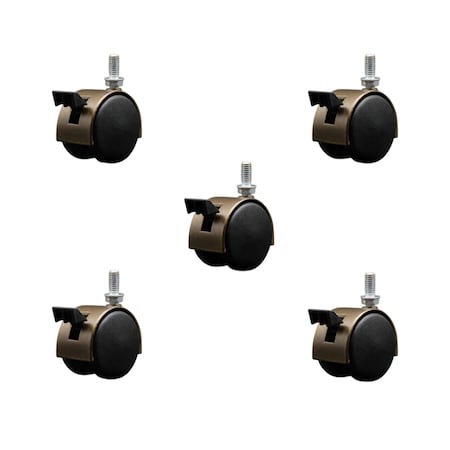 Service Caster 2'' Antique Metal Hood Twin Caster Locking Nylon Wheel 3/8 Thread Stem, 5PK SCC-TS02S50D-NYS-WA-B-381634-5